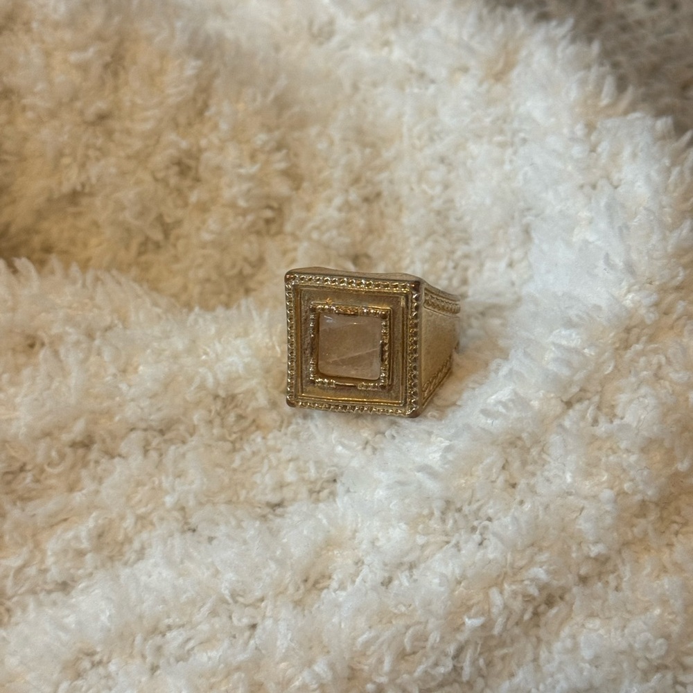 Gold Toned Square Signet Ring with Center Stone